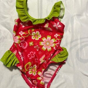 Floral Kids Swimwear in Red and Green